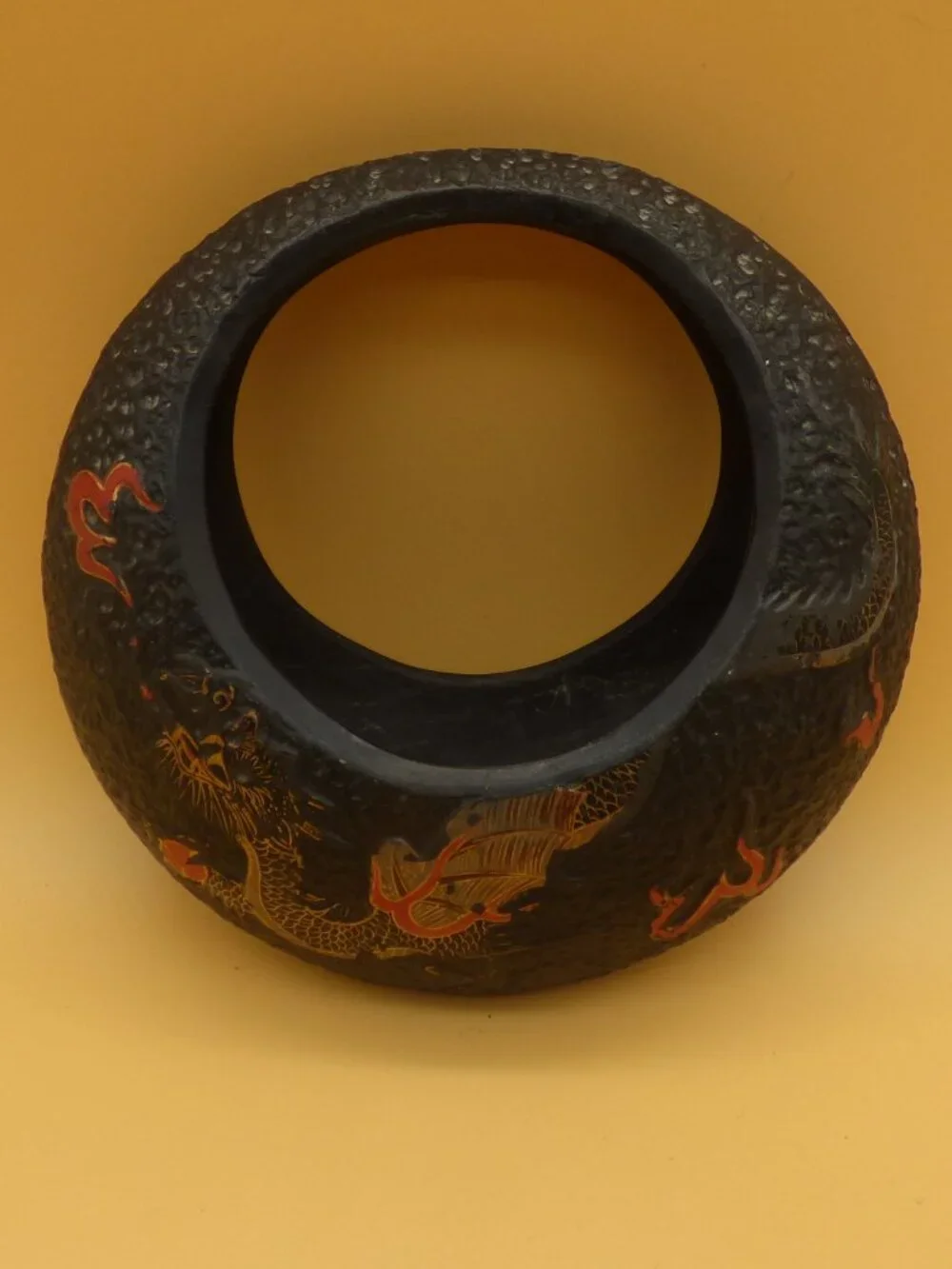 1930s Tokanabe Japanese Moon Vase Art Deco Pottery Dragon Ikebana Planter